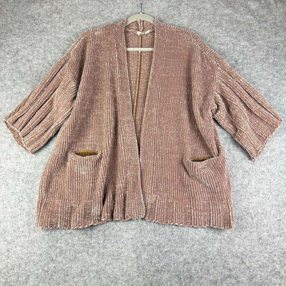 Anthropologie Moth Cardigan Women XS Chenille Oversized Chunky Open Front Pocket